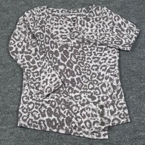 Susan Graver Weekend XS LS Leopard Animal Print Button Detail Tunic Top Sweater